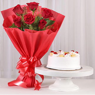 6 K�rm�z� g�l ve 4 ki�ilik ya� pasta  Ankara �Pursaklar i�ek , �i�ek�i , �i�ek�ilik 