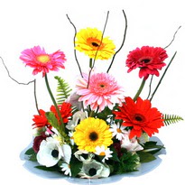  Ankara Pursaklar �nternetten �i�ek sipari�i  camda gerbera ve mis kokulu kir �i�ekleri 